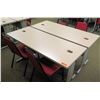 Image 1 : Qty 2 Utility Tables (Desks) 60" x 24" x 29"H & 4 Chairs
