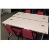 Image 1 : Qty 2 Utility Tables (Desks) 60" x 24" x 29"H & 4 Chairs (1 table has wheels)