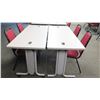 Image 2 : Qty 2 Utility Tables (Desks) 60" x 24" x 29"H & 4 Chairs (1 table has wheels)