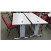 Image 2 : Qty 2 Utility Tables (Desks) 60" x 24" x 29"H & 4 Chairs (1 table has wheels)