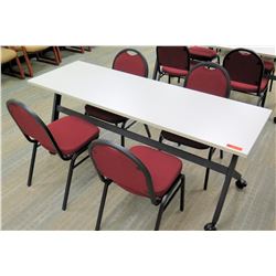 HON Basyx Folding Utility Table (Desk) w/ Wheels 71" x 24" x 29.5"H & 4 Chairs
