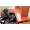 Image 1 : Wooden Desk 78"L x 24" w/ Overhead Cabinet (67"H) & Office Chair
