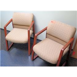 Qty 2 Upholstered Wooden Reception Chairs & Plastic Desk Mat