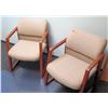 Image 1 : Qty 2 Upholstered Wooden Reception Chairs & Plastic Desk Mat