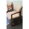 Image 3 : Qty 2 Upholstered Wooden Reception Chairs & Plastic Desk Mat