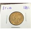 Image 1 : 1881 $5 Gold Liberty