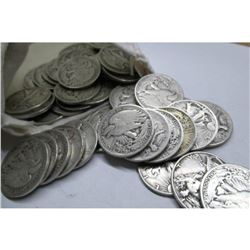 Canvas Bag of 100 Walking Liberty Half Dollars 90%
