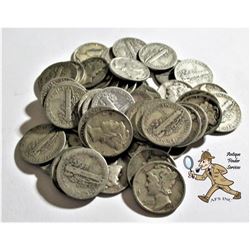 50 pcs. Mercury Dimes -90% Silver