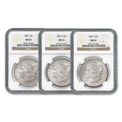 1887 1884 o 1881 s MS 63 NGC Morgan Dollar Set