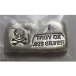 1 oz. Crossbones Poured silver Bar