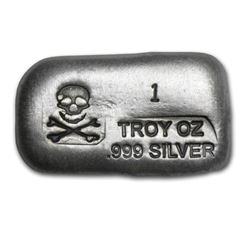 1 oz. Silver Poured Bar - Skull and Crossbones