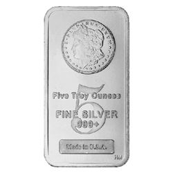 5 oz Morgan Design Silver bar . 999 Pure