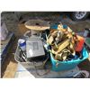 Image 1 : PALLET LOT OF ASSORTED ITEMS ( RATCHET STRAPS, GALVINIZED TUB, ROLL OF 1" STRAPPING, ETC…)