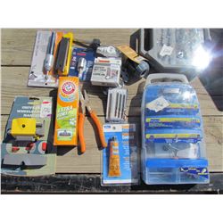 LOT OF ASSORTED ITEMS ( DREMMEL, SOCKET SET, OLFA BLADES,MISC. BLADES, TOOLS)