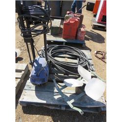PALLET LOT INCLUDING HYDRAULIC HOSE, PRESSURE WASHER AND FAN