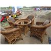 Image 1 : WICKER OUTDOOR PATIO SET (4 CHAIRS, TABLE AND CUSHIONS) *NO GLASS FOR TABLE TOP*