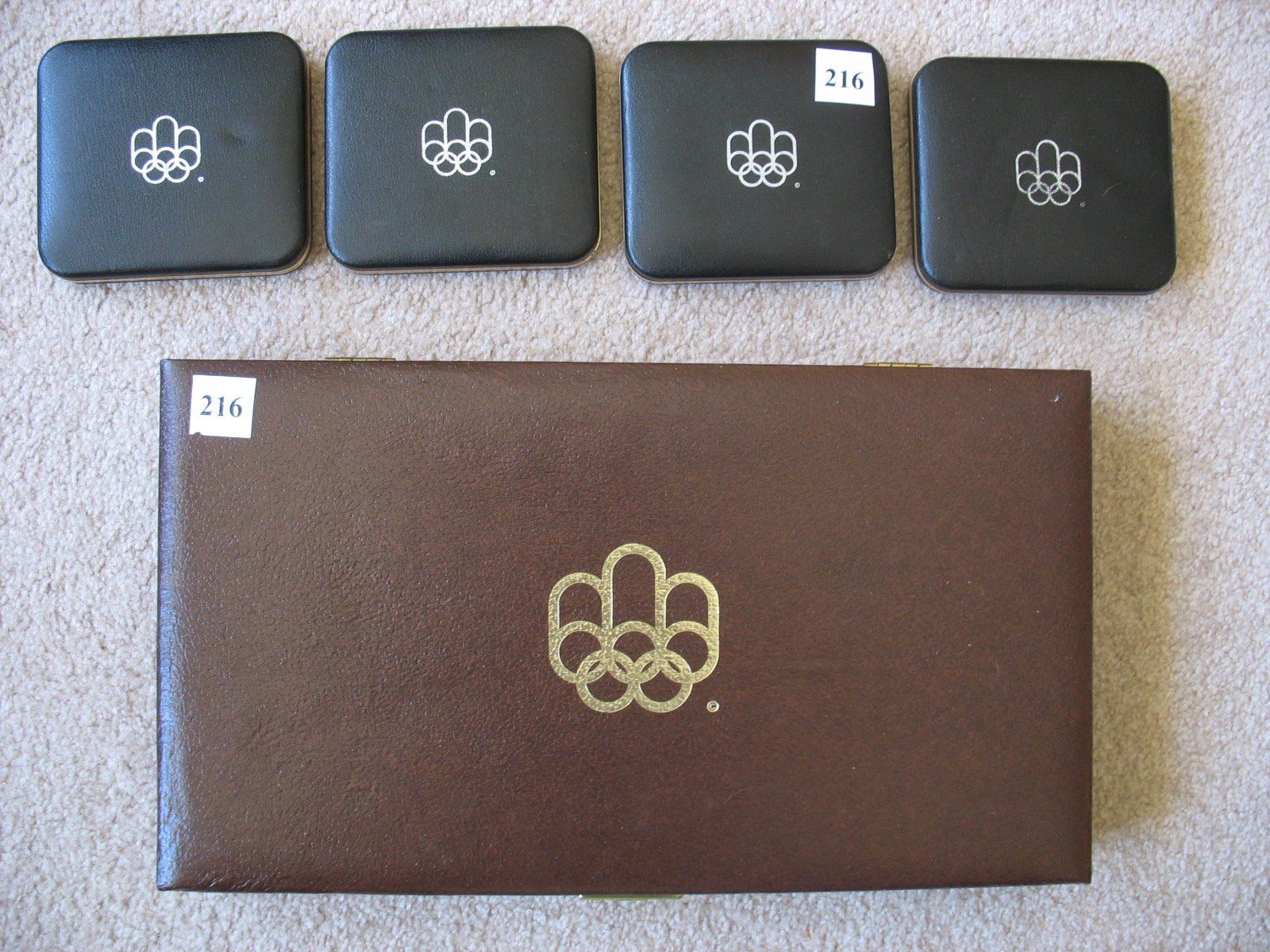 LOT OF 5 DISPLAY CASES FOR 1976 MONTREAL OLYMPIC COINS (4 SMALL 1