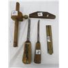 Image 1 : LOT OF ASSORTED WOODWORKING TOOLS ( CHISEL, SCRIBE, RULER, ETC…)