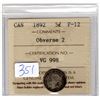 Image 2 : 1892 FIVE CENTS OBVERSE 2 ICCS CERTIFIED