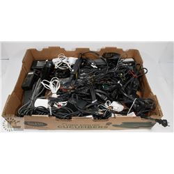 LARGE FLAT FULL OF MEDIA/POWER CORDS, AC