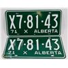 Image 1 : NEW OLD STOCK ALBERTA 1971 LICENSE PLATES SET OF 2