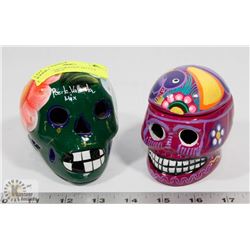 LOT OF 2 DECORATIVE SKULLS FROM MEXICO