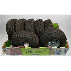 NEW 7 TIRES 410/350/4, 5/8" SHAFT, TIRE & HUB