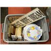 Image 1 : TOTE OF DISHWARE, PICTURE FRAMES, PICTURES AND