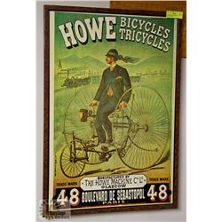 HOWE VINTAGE BICYCLE/TRICYCLE WALL PICTURE