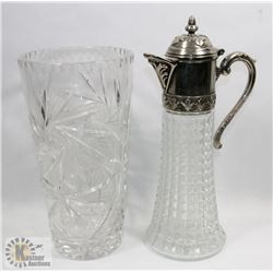 CRYSTAL VASE AND VINTAGE DECANTER
