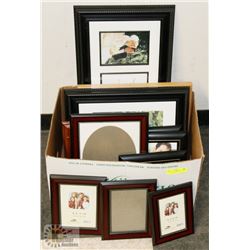LARGE BOX W/WOOD PICTURE FRAMES -