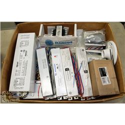 TRAY OF ASSORTED BALLASTS & MISC. ELECTRICAL
