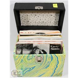 VINTAGE VINYL 45 RPM CASE WITH VARIOUS RECORDS