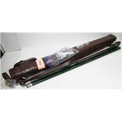 20OZ POOL CUE WITH CASE AND TIPS & CHALK.