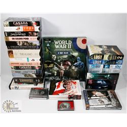 BOX OF DVD BOX SETS AND SOME VHS.
