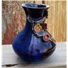 Image 3 : 11)  COBALT BLUE VASE WITH RAISED FLOWER