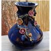 Image 4 : 11)  COBALT BLUE VASE WITH RAISED FLOWER