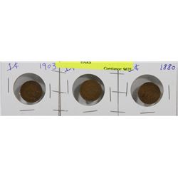 LOT OF 3 USA INDIAN HEAD PENNIES VARIOUS YEARS