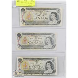 1973 LOT OF 3 CANADA $1 BILLS