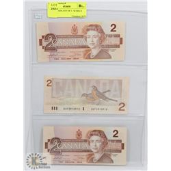 1986 CANADA LOT OF 3 - $2 BILLS