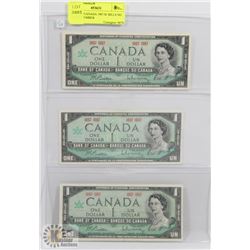 LOT OF 3 CANADA 1967 $1 BILLS NO SERIAL NUMBER