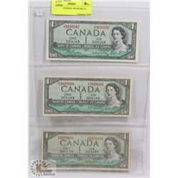 LOT OF 3 CANADA 1954 $1 BILLS