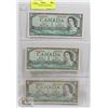 Image 1 : LOT OF 3 CANADA 1954 $1 BILLS