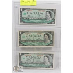LOT OF 3 CANADA 1967 $1 BILLS
