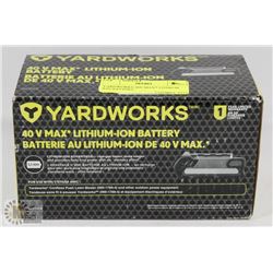 YARDWORKS 40V MAX* LITHIUM ION BATTERY.