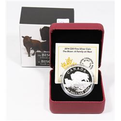 2014 $20 FINE SILVER COIN: THE BISON FAMILY - A