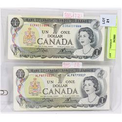LOT OF TWO 1973 STOCK SHEET CANADIAN $1 BILLS