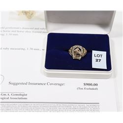 10KT YELLOW & WHITE GOLD MENS DIAMOND & RUBY RING