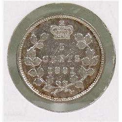 1891 CANADIAN QUEEN VIC SILVER 5 CENT COIN