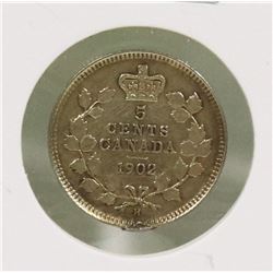1902H SMALL H EDVII SILVER 5 CENT COIN 1ST YEAR